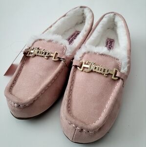 Juicy Couture women's fur Mocassins studded Logo size 9 10 pink